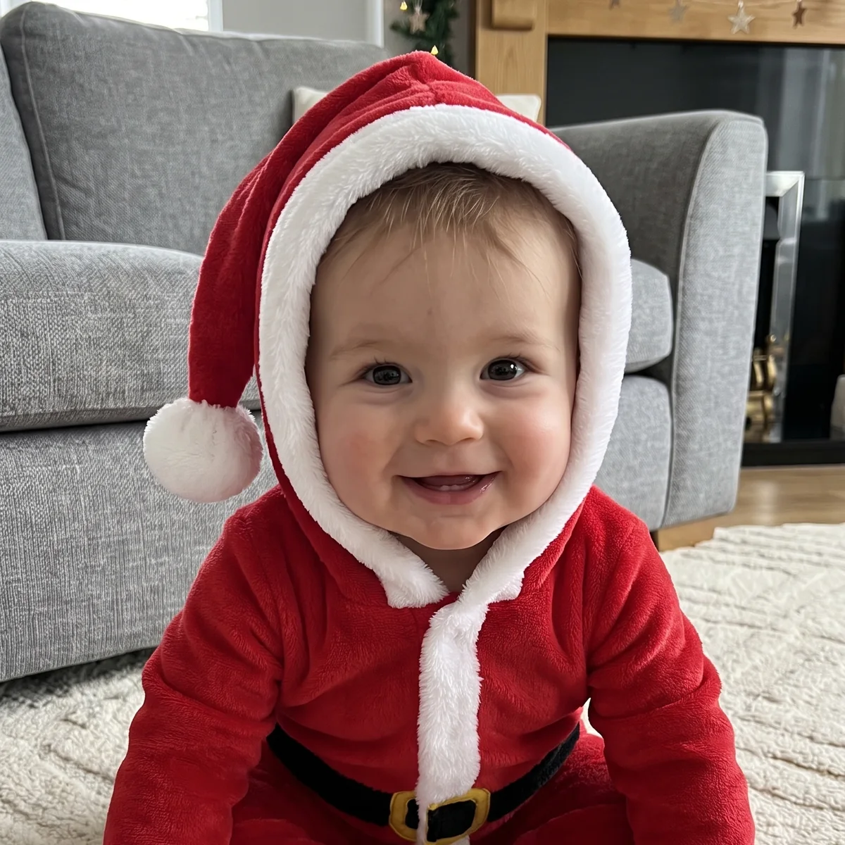 Baby in the Little Santa MerryCub outfit